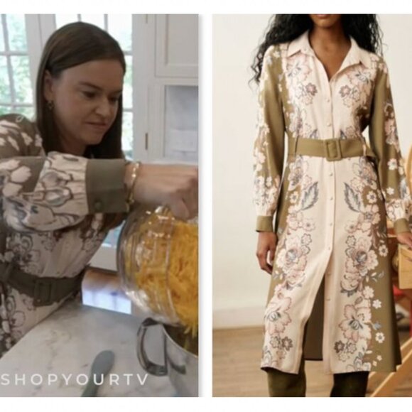 Sezane Tatiana Midi Shirt Dress Rama Kaki Floral French Elegant Casual FR40/US8 - Picture 1 of 9